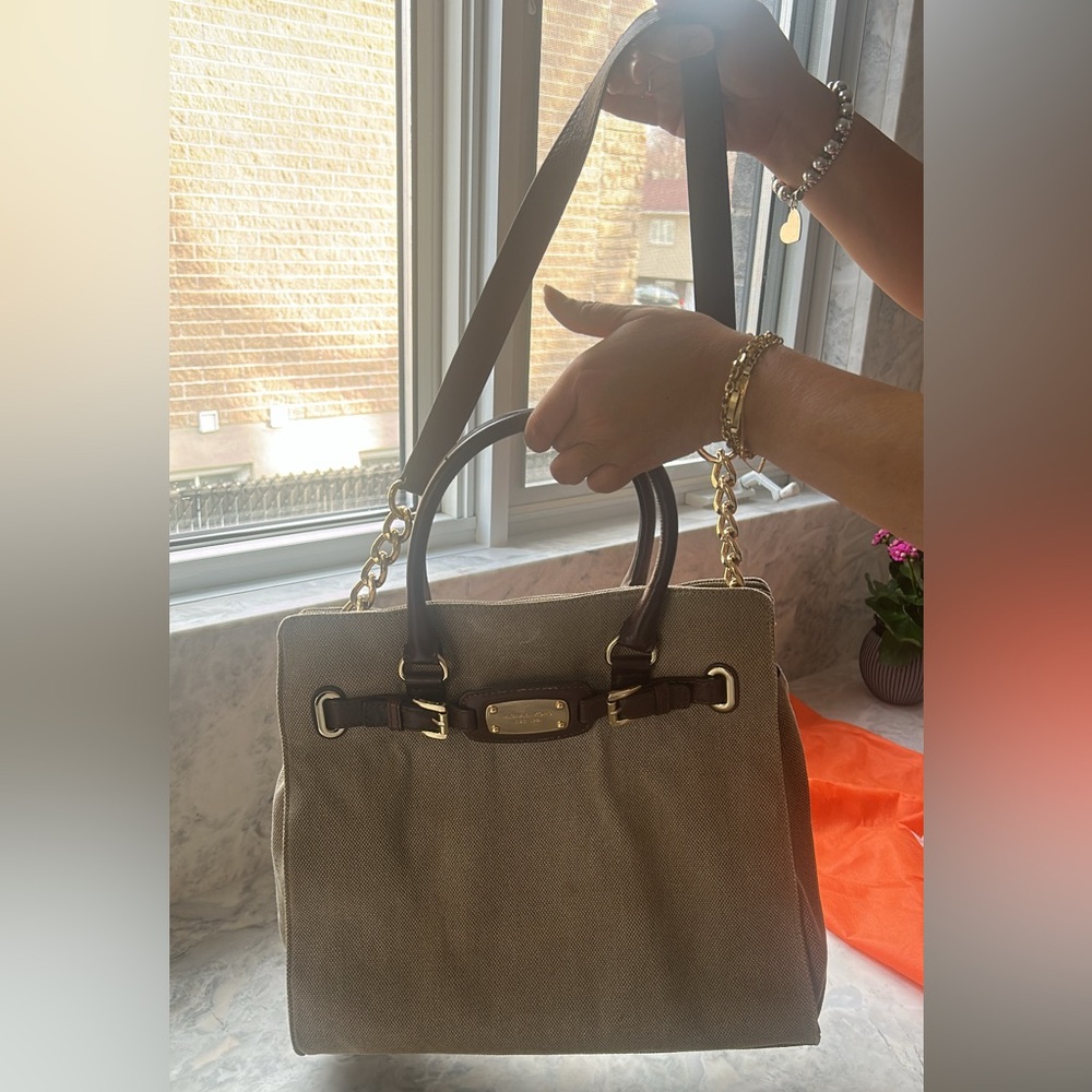 Authentic Vintage Micheal kors Canvas Hamilton tote tan & brown